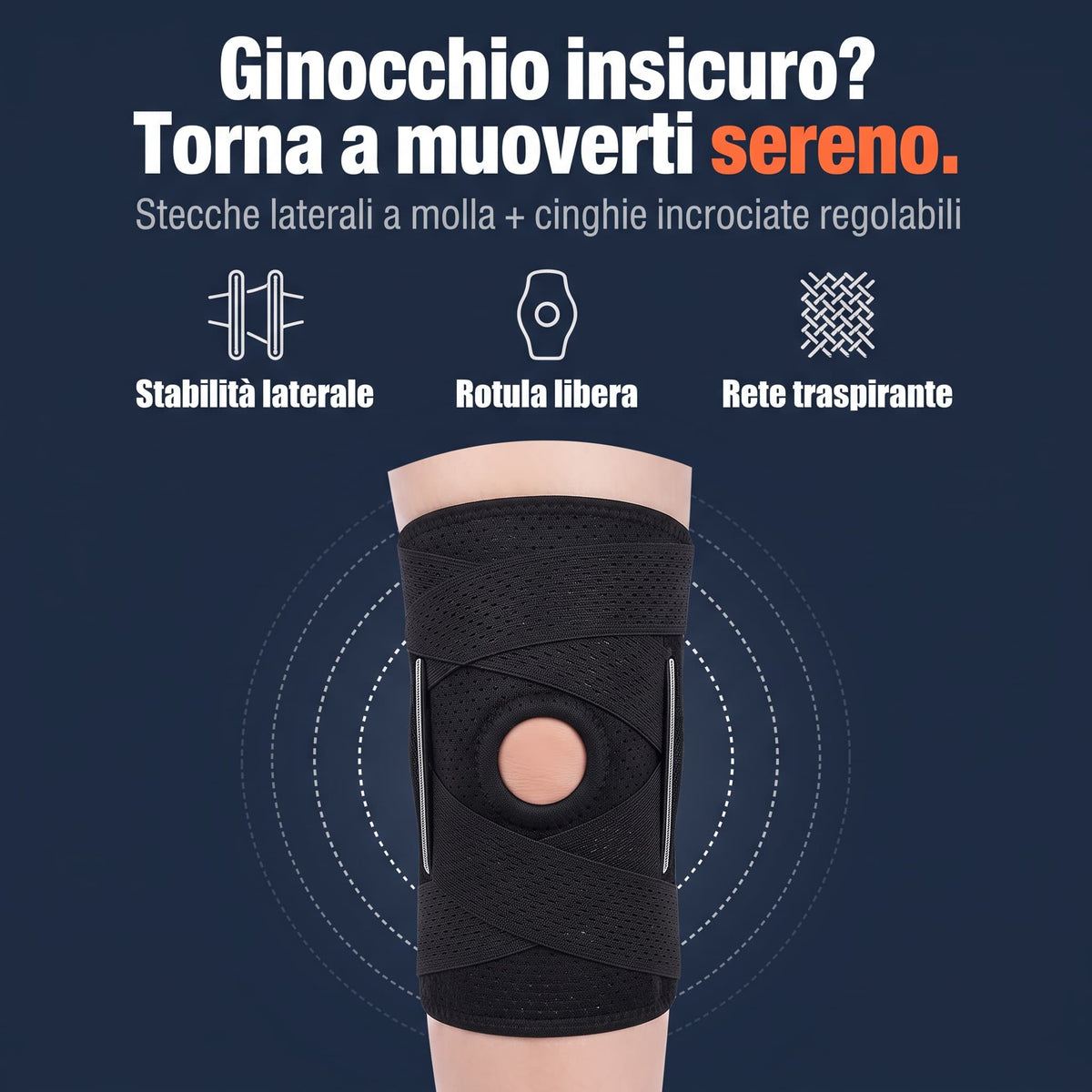 Ginocchiera Regolabile PeakGear – Fascia Traspirante con Foro Rotuleo