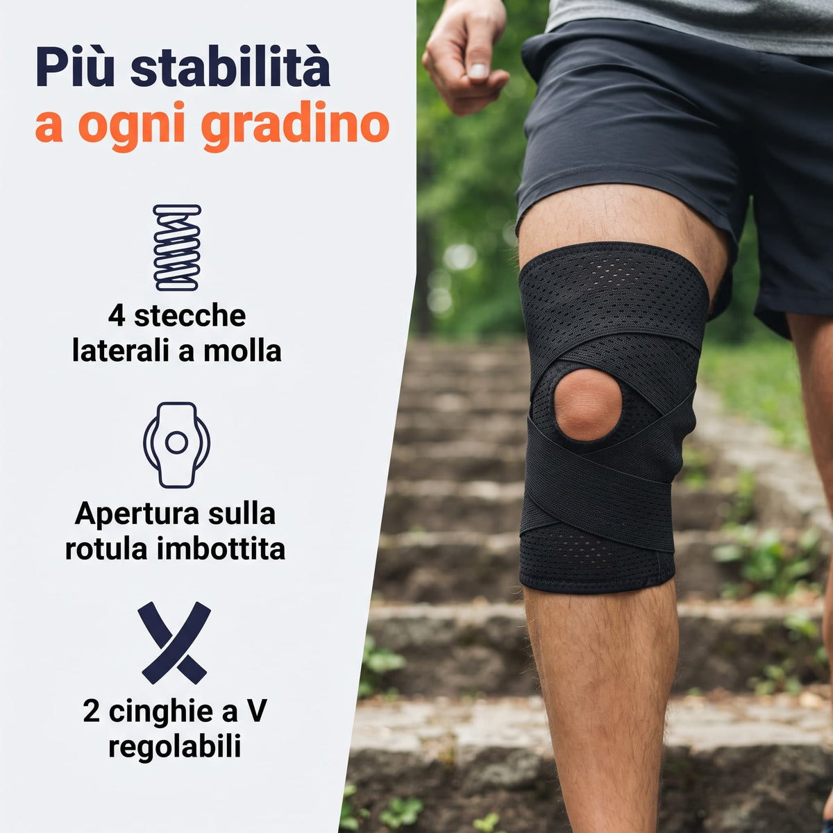 Ginocchiera Regolabile PeakGear – Fascia Traspirante con Foro Rotuleo