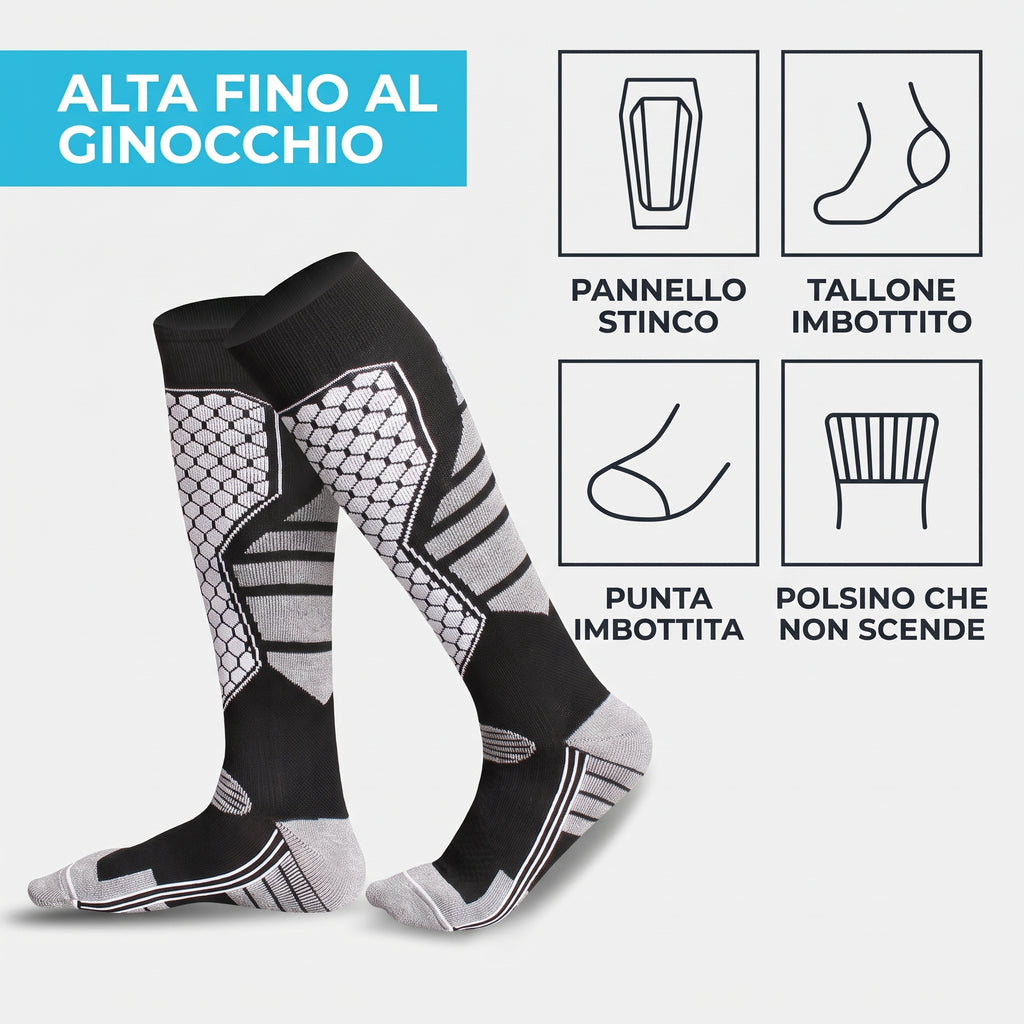 Calze da Sci Termiche PeakGear – Alte al Ginocchio, Imbottite e Traspiranti