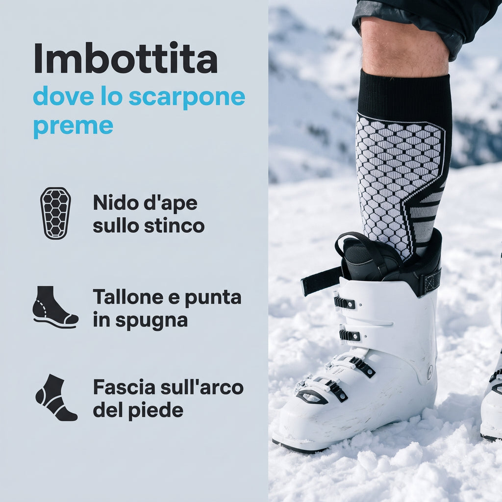 Calze da Sci Termiche PeakGear – Alte al Ginocchio, Imbottite e Traspiranti
